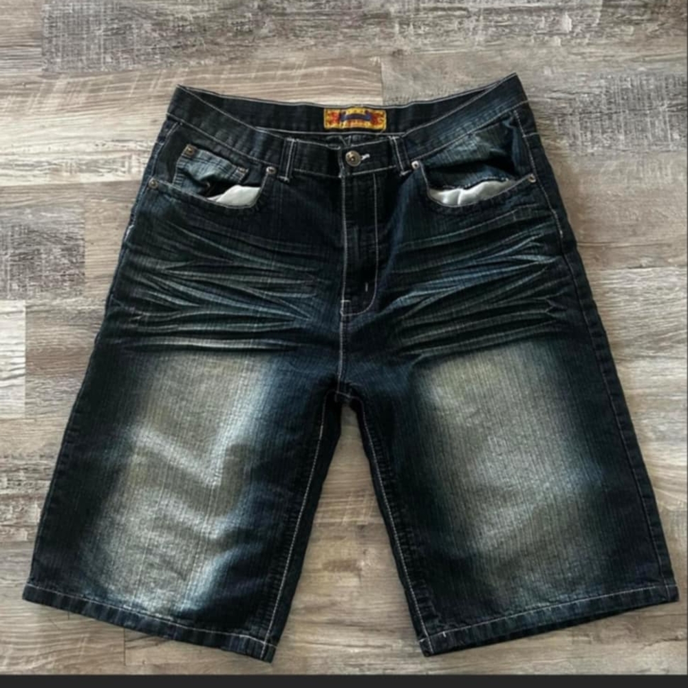 F.U.S.A.I. Shorts Men's Size 38 Dark Wash Faded Embroidered Y2K Grunge Emu